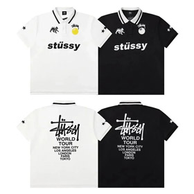 Stussy Black 8 embroidered short-sleeved polo shirt loose casual short-sleeved T-shirt-2817